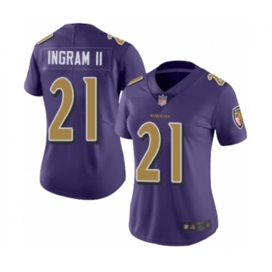 Women's Baltimore Ravens #21 Mark Ingram II Limited Purple Rush Vapor Untouchable Football Jersey - Ujersey