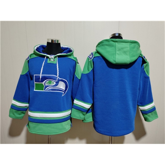 Men's Seattle Seahawks Blank Royal Ageless Must-Have Lace-Up Pullover Hoodie - Ujersey
