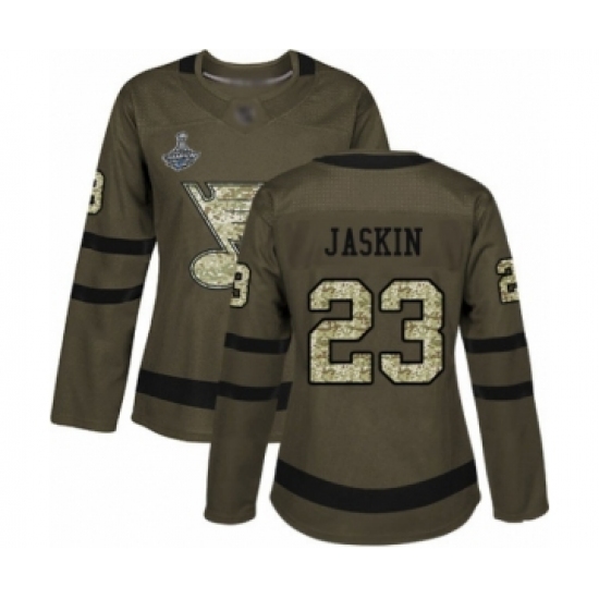 Women's St. Louis Blues #23 Dmitrij Jaskin Authentic Green Salute to Service 2019 Stanley Cup Champions Hockey Jersey - Ujersey