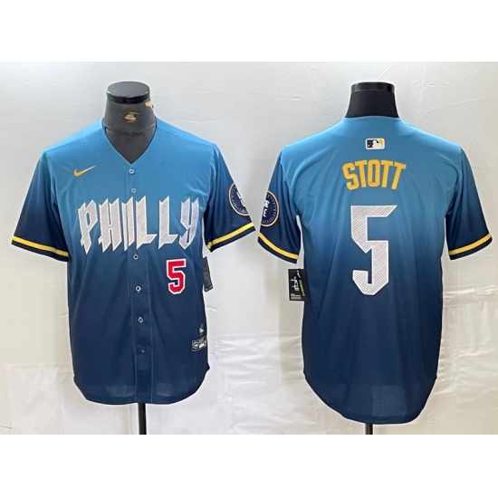 Men's Philadelphia Phillies #5 Bryson Stott Blue 2024 City Player Number Cool Base Stitched Jerseys - Ujersey