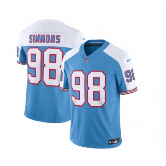 Men's Nike Tennessee Titans #98 Jeffery Simmons Blue White 2023 F.U.S.E. Vapor Limited Throwback Football Stitched Jersey - Ujersey