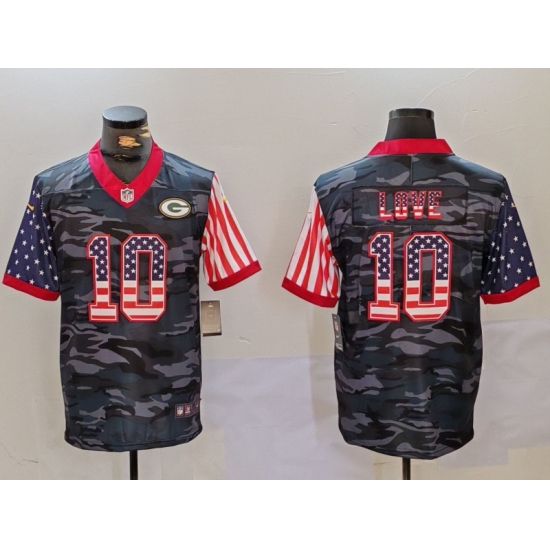 Men's Green Bay Packers #10 Jordan Love Camo USA Flag Limited Stitched Football Jersey - Ujersey