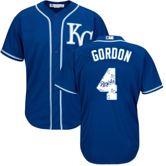Men's Majestic Kansas City Royals #4 Alex Gordon Authentic Blue Team Logo Fashion Cool Base MLB Jersey - Ujersey