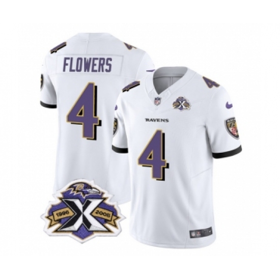 Men's Nike Baltimore Ravens #4 Zay Flowers White 2023 F.U.S.E Throwback Vapor Limited Stitched Jersey