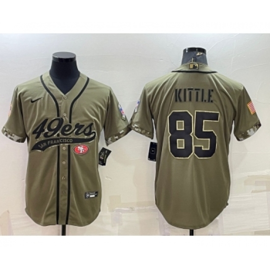 Men's San Francisco 49ers #85 George Kittle 2022 Olive Salute to Service Cool Base Stitched Baseball Jersey - Ujersey