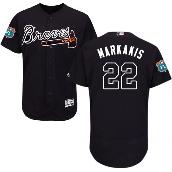 Men's Majestic Atlanta Braves #22 Nick Markakis Navy Blue Alternate Flex Base Authentic Collection MLB Jersey - Ujersey