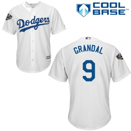 Youth Majestic Los Angeles Dodgers #9 Yasmani Grandal Authentic White Home Cool Base 2018 World Series MLB Jersey - Ujersey