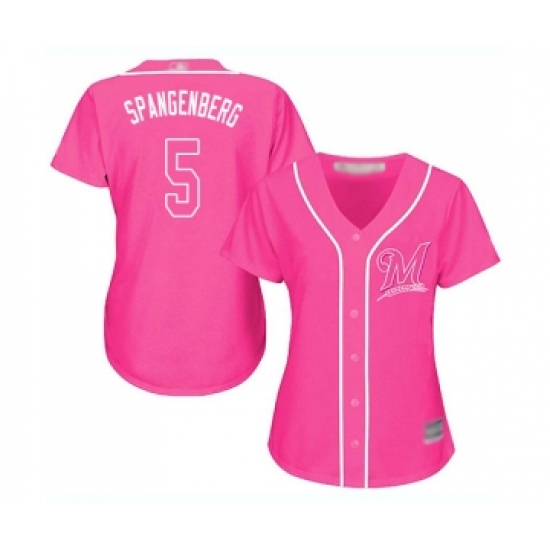 Women's Milwaukee Brewers #5 Cory Spangenberg Replica Pink Fashion Cool Base Baseball Jersey - Ujersey