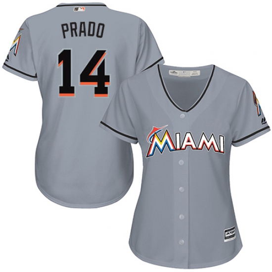Women's Majestic Miami Marlins #14 Martin Prado Authentic Grey Road Cool Base MLB Jersey - Ujersey