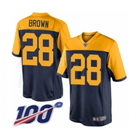 Men's Green Bay Packers #28 Tony Brown Limited Navy Blue Alternate 100th Season Football Jersey - Ujersey