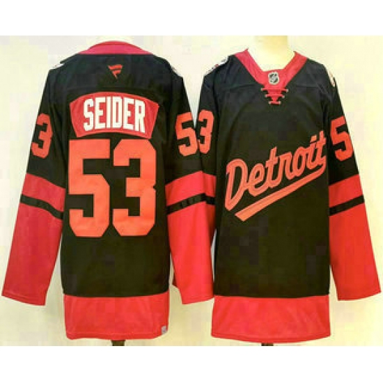 Men's Detroit Red Wings #53 Moritz Seider Black 2025 Stadium Series Stitched Jersey - Ujersey