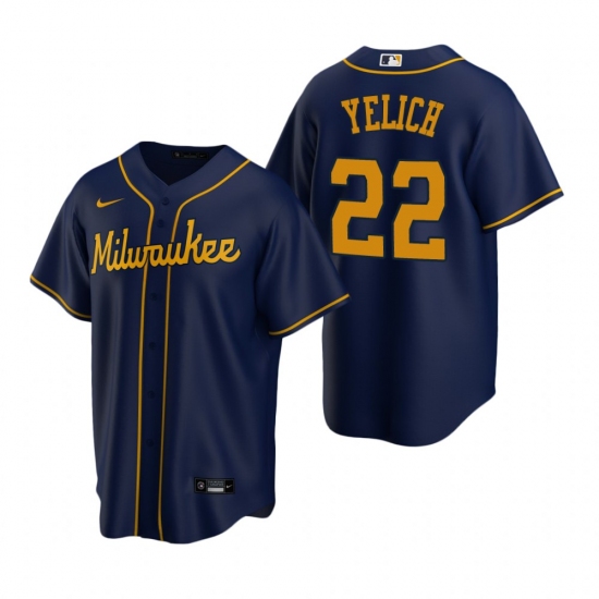 Men's Nike Milwaukee Brewers #22 Christian Yelich Navy Alternate Stitched Baseball Jersey - Ujersey