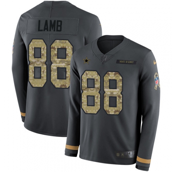 Youth Dallas Cowboys #88 CeeDee Lamb Anthracite Salute to Service Stitched Limited Therma Long Sleeve Jersey - Ujersey