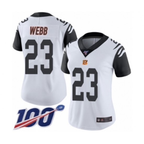 Women's Cincinnati Bengals #23 B.W. Webb Limited White Rush Vapor Untouchable 100th Season Football Jersey - Ujersey