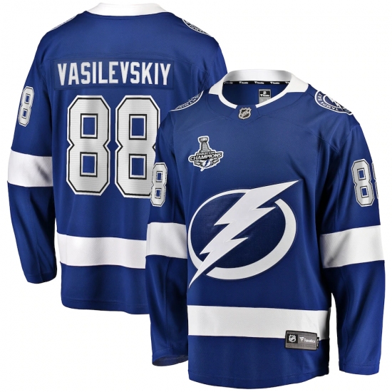 Youth Tampa Bay Lightning #88 Andrei Vasilevskiy Fanatics Branded Blue Home 2020 Stanley Cup Champions Breakaway Jersey - Ujersey