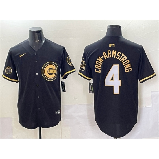 Men's Chicago Cubs #4 Pete Crow-Armstrong Black Gold 'Ryne Sandberg Tribute' Vapor Limited V2 Stitched Baseball Jersey - Ujersey