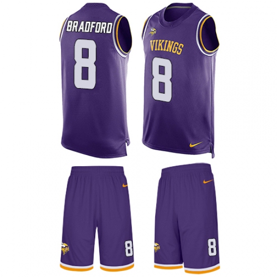 Men's Nike Minnesota Vikings #8 Sam Bradford Limited Purple Tank Top Suit NFL Jersey - Ujersey