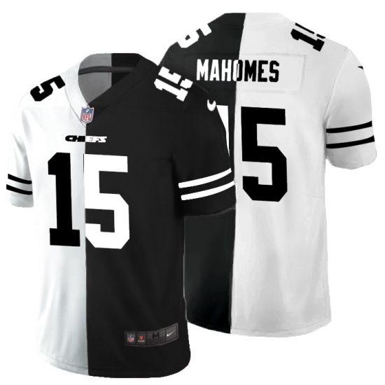 Men's Kansas City Chiefs #15 Patrick Mahomes Black White Limited Split Fashion Football Jersey - Ujersey