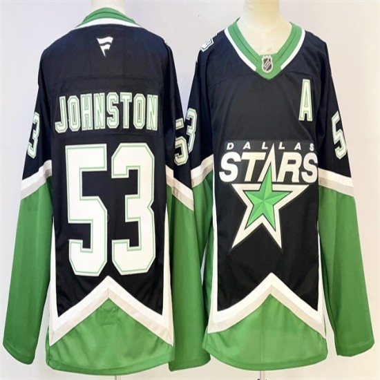 Men's Dallas Stars #53 Wyatt Johnston Black 2025-26 With A Alternate Stitched Hockey Jersey - Ujersey