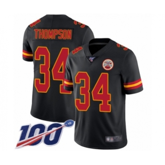 Men's Kansas City Chiefs #34 Darwin Thompson Limited Black Rush Vapor Untouchable 100th Season Football Jersey - Ujersey