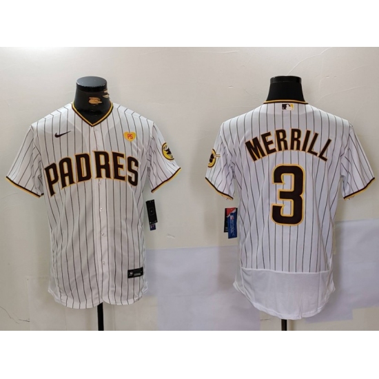Men's San Diego Padres #3 Jackson Merrill White With PS Stitched Flex Base Jersey