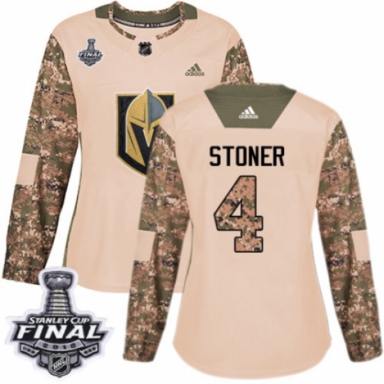 Women's Adidas Vegas Golden Knights #4 Clayton Stoner Authentic Camo Veterans Day Practice 2018 Stanley Cup Final NHL Jersey - Ujersey