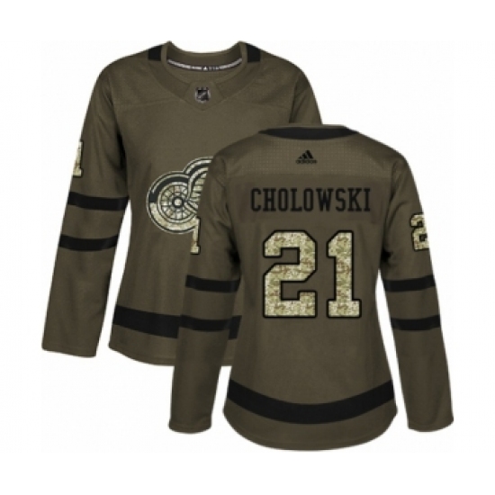 Women's Adidas Detroit Red Wings #21 Dennis Cholowski Authentic Green Salute to Service NHL Jersey - Ujersey