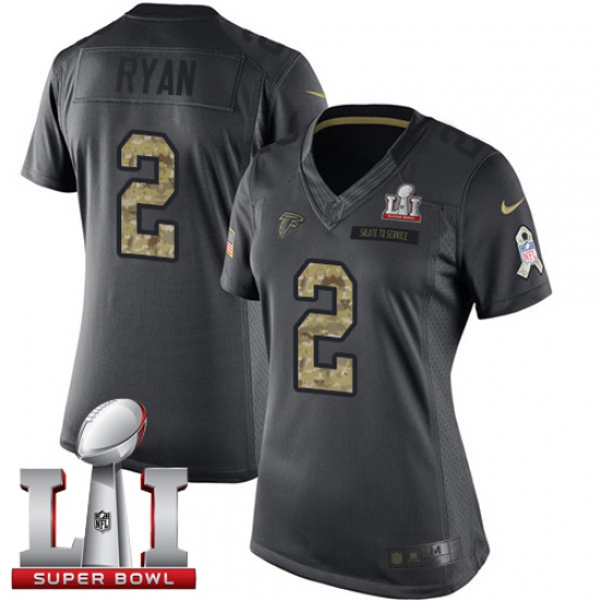 Women's Nike Atlanta Falcons #2 Matt Ryan Limited Black 2016 Salute to Service Super Bowl LI 51 NFL Jersey - Ujersey