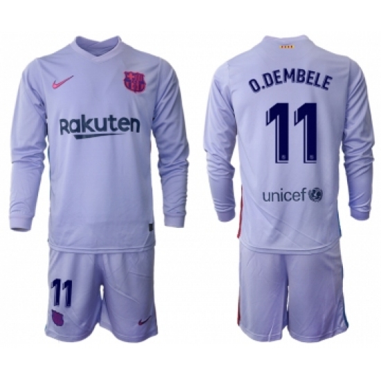 Men 2021-2022 Club Barcelona Second away purple Long Sleeve 11 Soccer Jersey