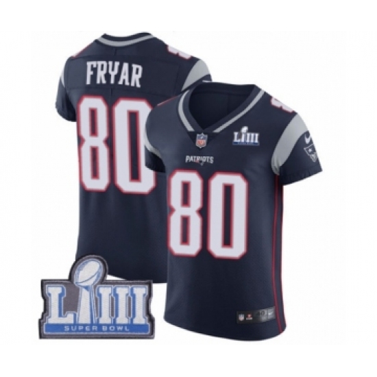 Men's Nike New England Patriots #80 Irving Fryar Navy Blue Team Color Vapor Untouchable Elite Player Super Bowl LIII Bound NFL Jersey - Ujersey