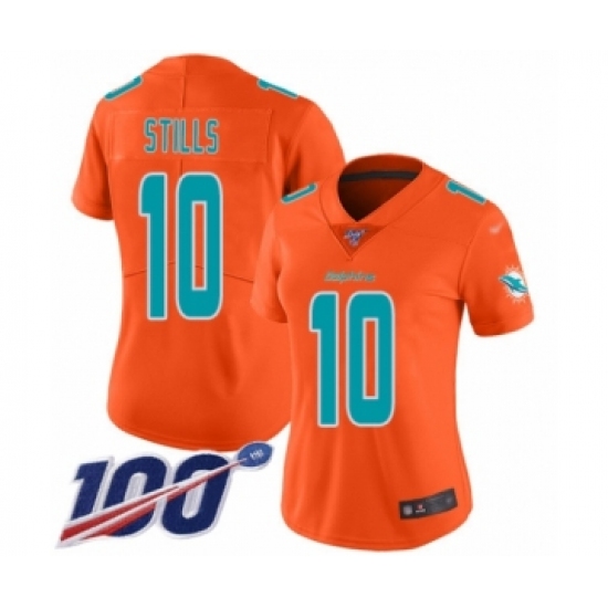 Women's Miami Dolphins #10 Kenny Stills Limited Orange Inverted Legend 100th Season Football Jersey - Ujersey