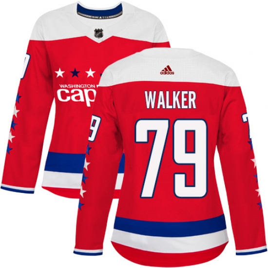 Women's Adidas Washington Capitals #79 Nathan Walker Authentic Red Alternate NHL Jersey - Ujersey