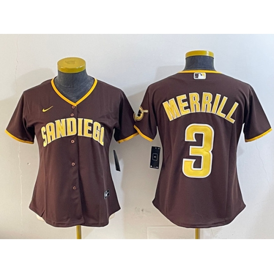 Women's San Diego Padres #3 Jackson Merrill Brown Stitched Baseball Jersey(Run Small) - Ujersey