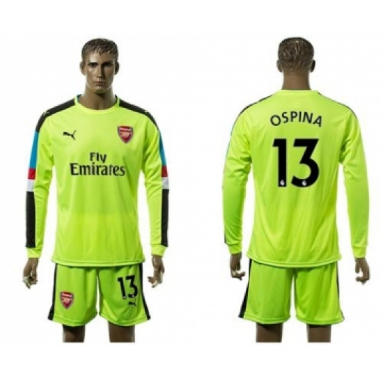 Arsenal #13 Ospina Shiny Green Goalkeeper Long Sleeves Soccer Club Jersey