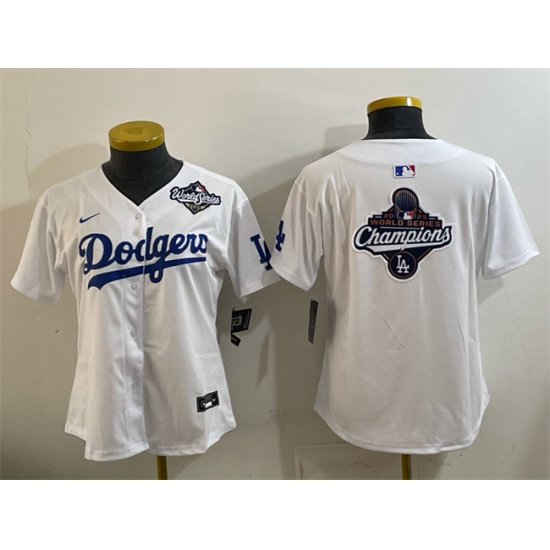 Women's Los Angeles Dodgers White 2025 World Series & Champions Big Logo Home Limited Stitched Baseball Jersey(Run Small) - Ujersey