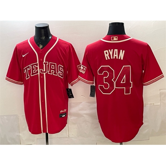 Men's Texas Rangers #34 Nolan Ryan Red 2026 City Connect Stadium Stitched Baseball Jersey - Ujersey