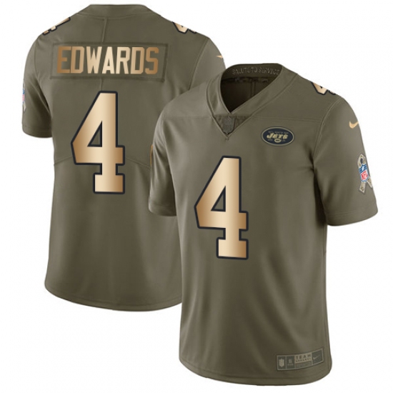 Men's Nike New York Jets #4 Lac Edwards Limited Olive/Gold 2017 Salute to Service NFL Jersey - Ujersey