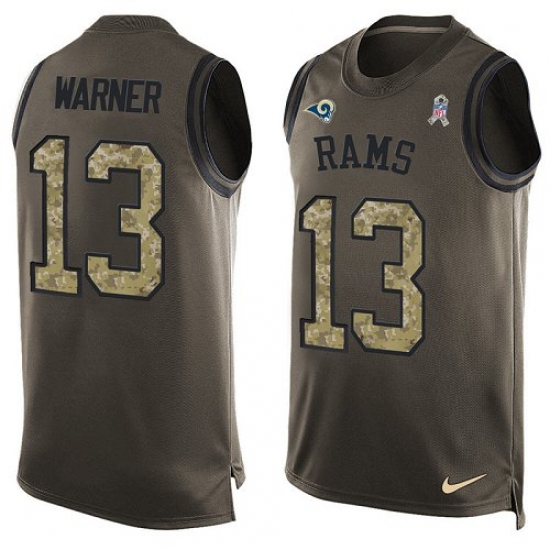 Men's Nike Los Angeles Rams #13 Kurt Warner Limited Green Salute to Service Tank Top NFL Jersey - Ujersey