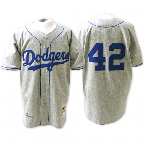 Men's Mitchell and Ness Los Angeles Dodgers #42 Jackie Robinson Replica Grey Throwback MLB Jersey - Ujersey