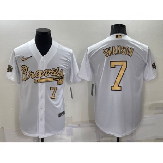 Men's Atlanta Braves #7 Dansby Swanson Number White 2022 All Star Stitched Cool Base Nike Jersey - Ujersey