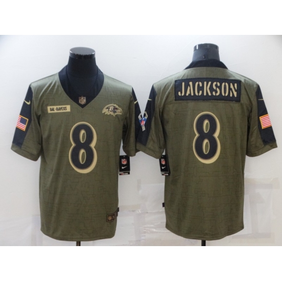 Men's Baltimore Ravens #8 Lamar Jackson Nike Olive 2021 Salute To Service Limited Player Jersey - Ujersey