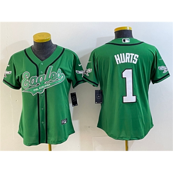 Women's Philadelphia Eagles #1 Jalen Hurts Green Cool Base Stitched Baseball Jersey - Ujersey