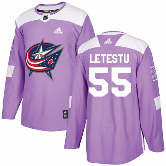 Men's Adidas Columbus Blue Jackets #55 Mark Letestu Authentic Purple Fights Cancer Practice NHL Jersey - Ujersey