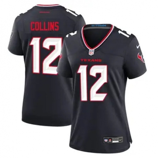 Women Houston Texans #12 Nico Collins Navy 2024 Alternate F U S E Vapor Stitched Jersey - Ujersey