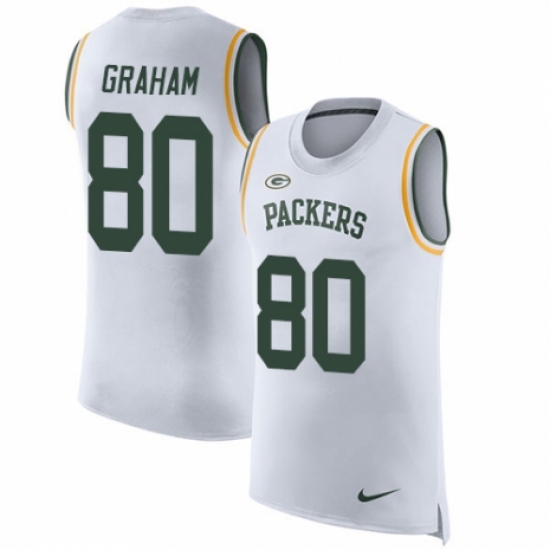 Men's Nike Green Bay Packers #80 Jimmy Graham White Rush Player Name & Number Tank Top NFL Jersey - Ujersey