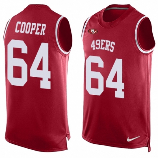 Men's Nike San Francisco 49ers #64 Jonathan Cooper Limited Red Player Name & Number Tank Top NFL Jersey - Ujersey