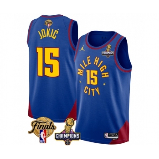 Men's Denver Nuggets #15 Nikola Jokic Blue 2023 Nuggets Champions And Finals Statemenr Edition Stitched Basketball Jersey - Ujersey