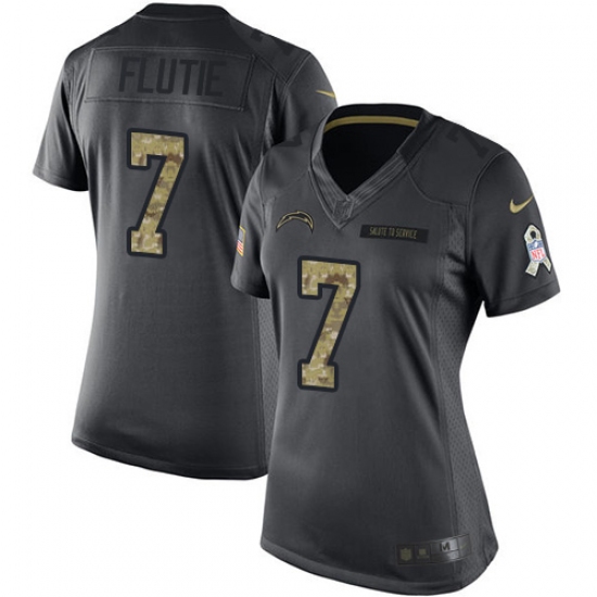 Women's Nike Los Angeles Chargers #7 Doug Flutie Limited Black 2016 Salute to Service NFL Jersey - Ujersey