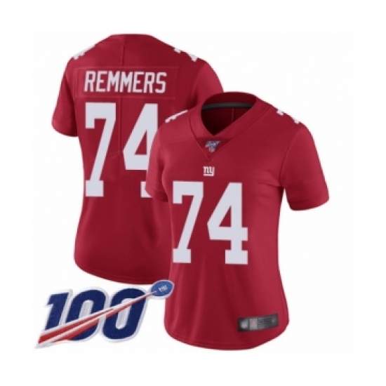 Women's New York Giants #74 Mike Remmers Red Limited Red Inverted Legend 100th Season Football Jersey - Ujersey