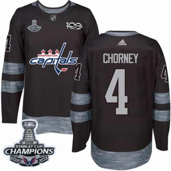 Men's Adidas Washington Capitals #4 Taylor Chorney Authentic Black 1917-2017 100th Anniversary 2018 Stanley Cup Final Champions NHL Jersey - Ujersey